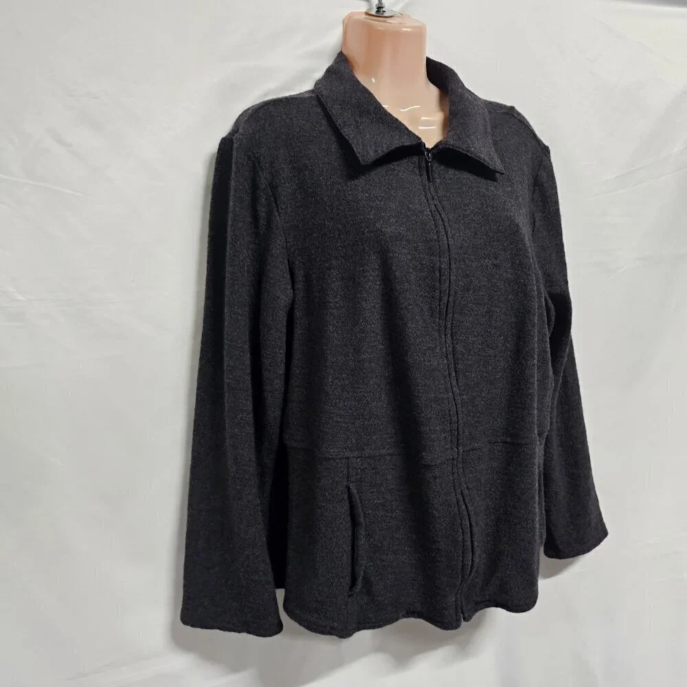 Eileen Fisher Full Zip 100 Wool Jacket Women Size 1X Dark Gray Pockets